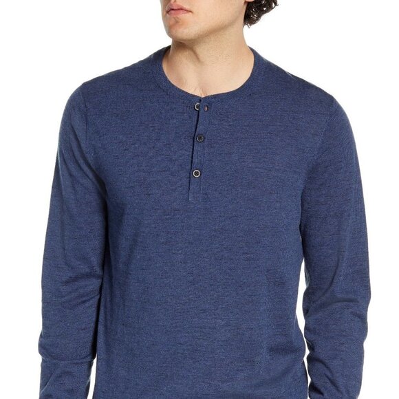 Nordstrom henley navy blue slub sweater men button new XXL XX-Large - Picture 1 of 5